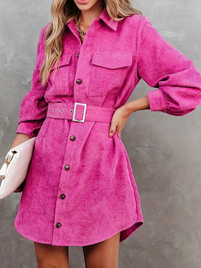 Stijlvolle Dames Mini Jurk Met Ceintuur En Knoopsluiting