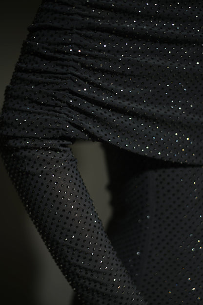 Tacy | Galajurk Strapless Glitter Jurk met Lange Mouwen
