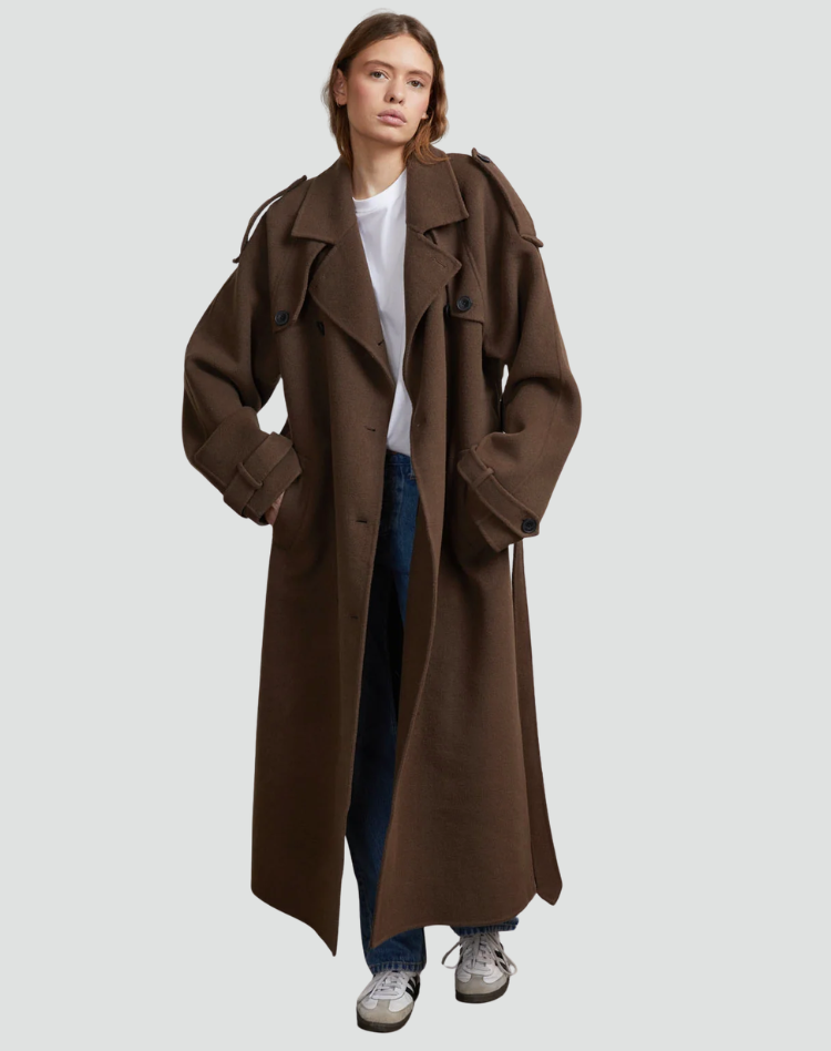 Oversized Long Women's Coat with Double Buttons