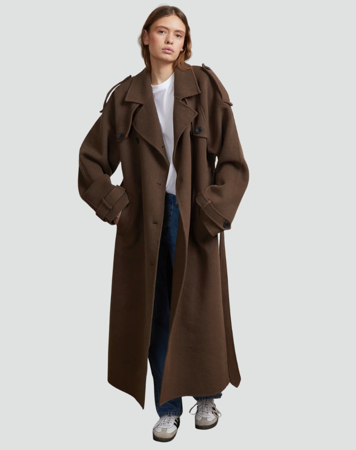 Oversized Long Women's Coat with Double Buttons