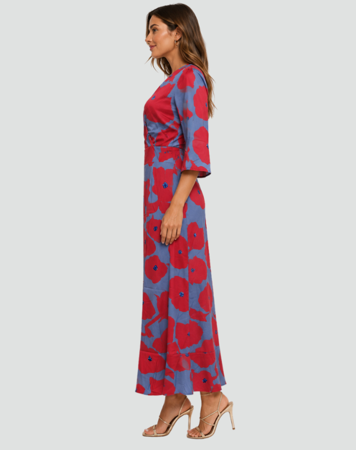 Elegant Party Maxi Dress for Women with Floral Print and V Neck