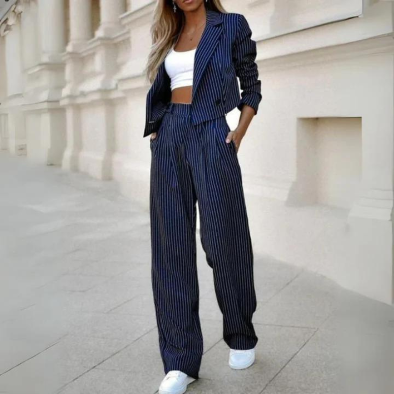 Raya | Elegante Gestreepte Blazer en Wijde Broek 2-delige Set