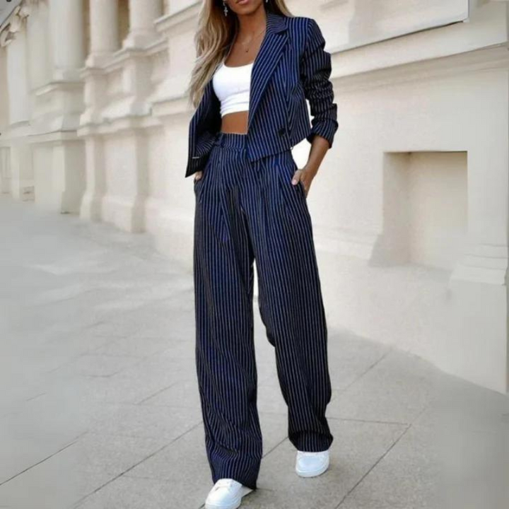Raya | Elegante Gestreepte Blazer en Wijde Broek 2-delige Set