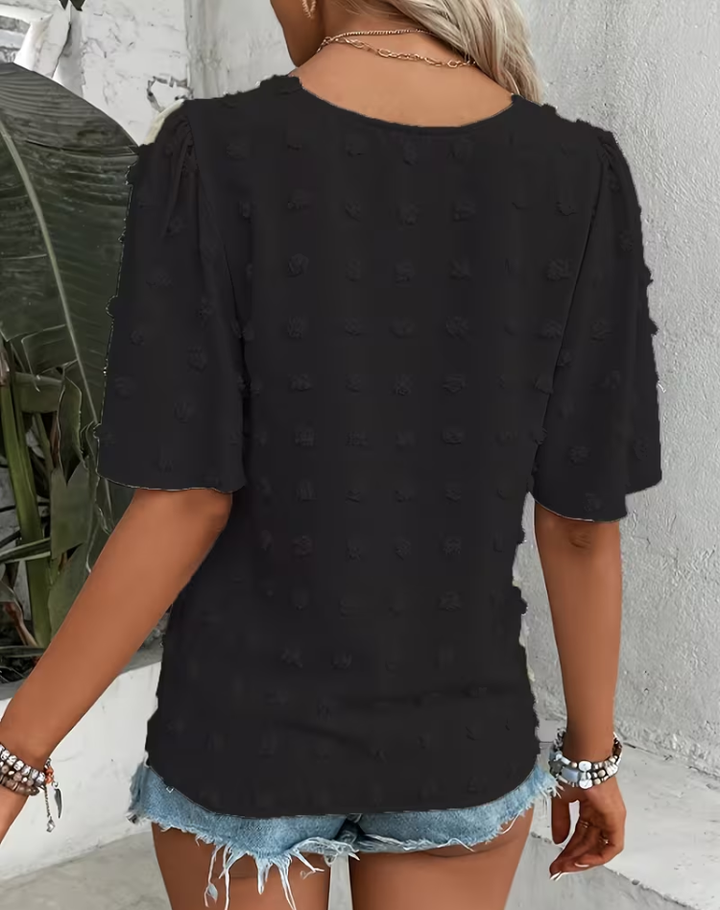 Zomerse Dames Blouse Met V Hals En Kant Korte Mouwen