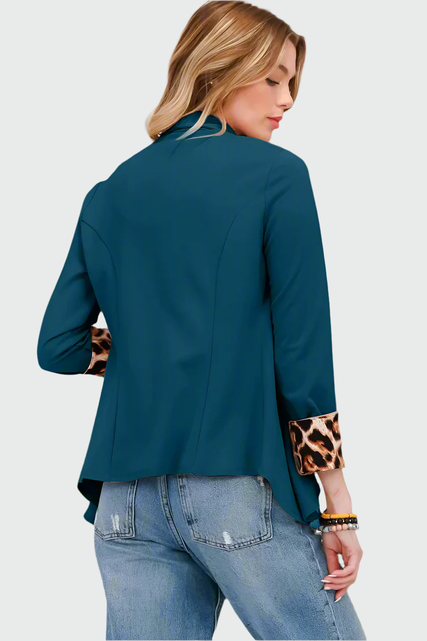 Trendy Elegante Dames Blazer met Panterprint Mouw