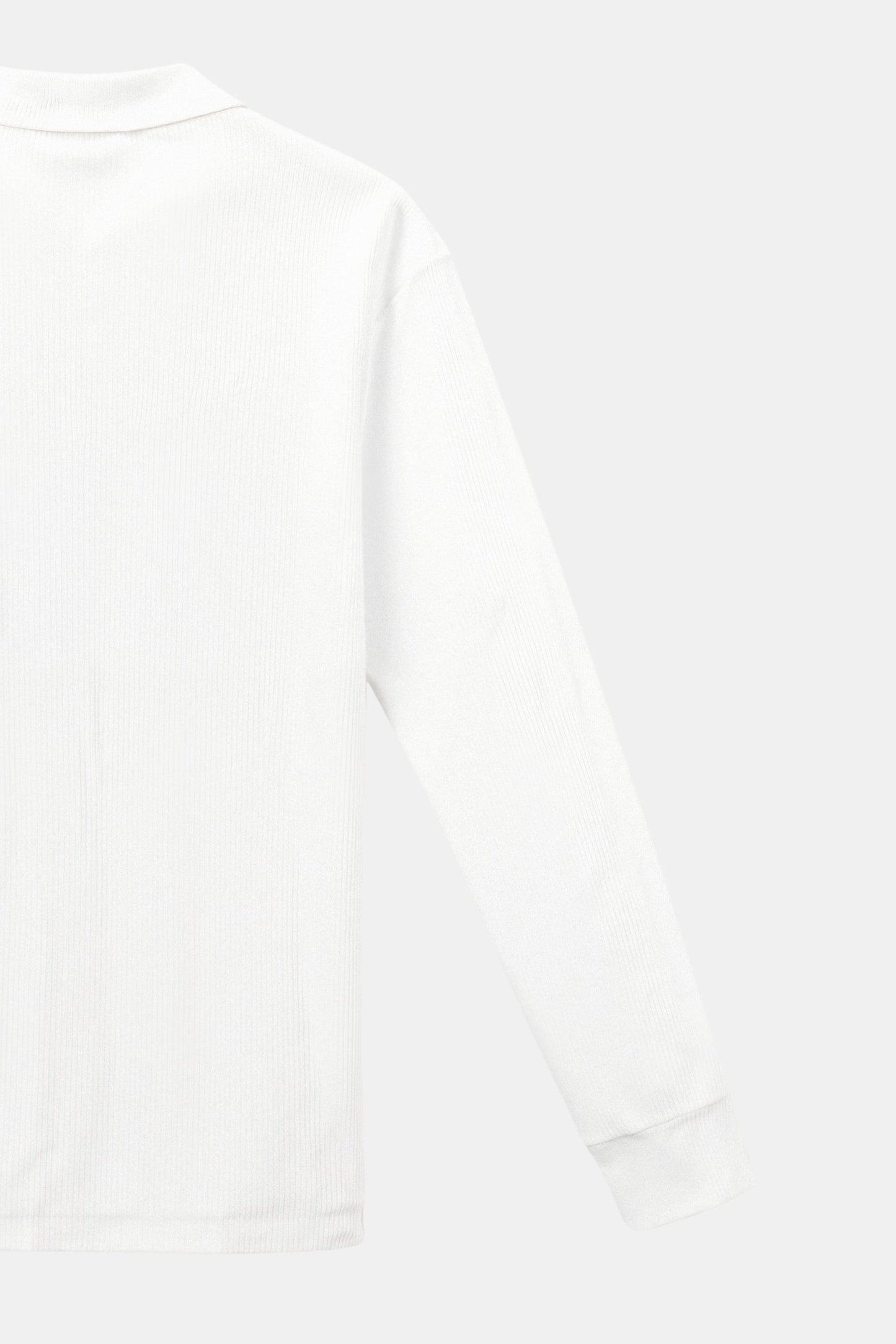 Dames Witte V-hals Poloshirt Ribgebreid met Stretch