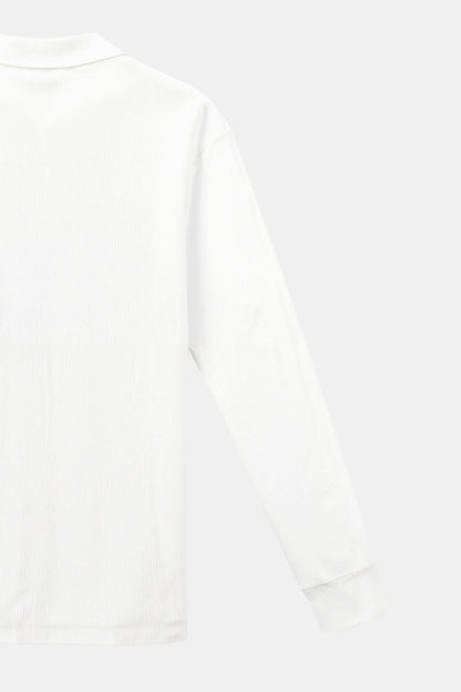 Dames Witte V-hals Poloshirt Ribgebreid met Stretch