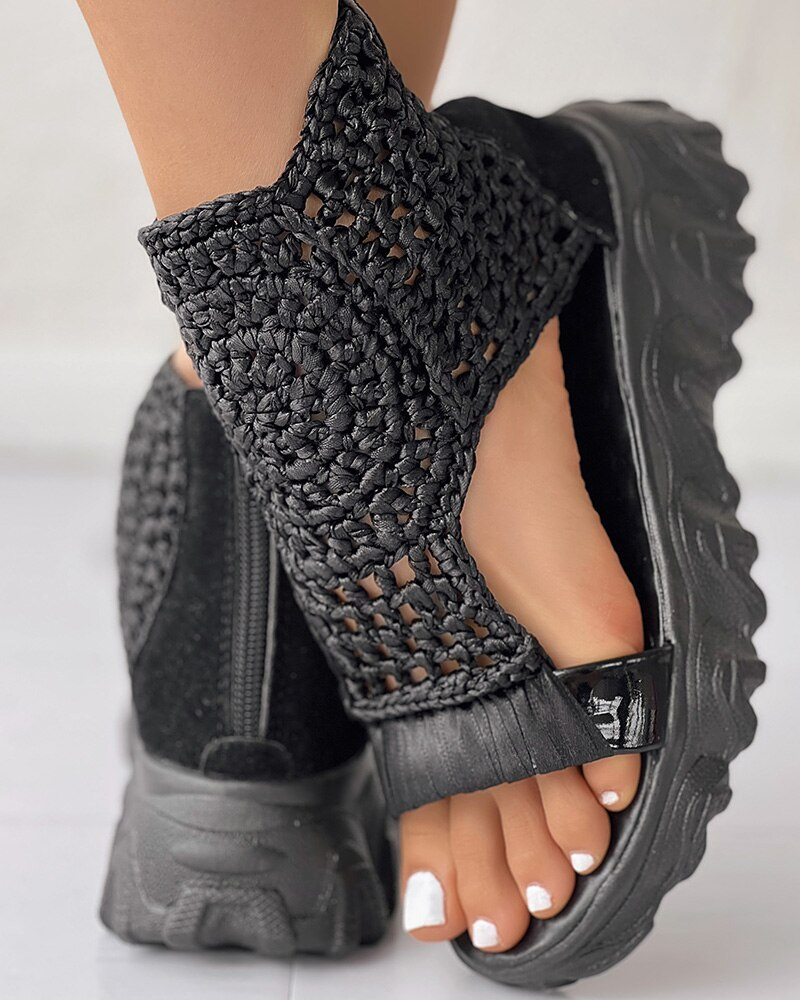 Athena | Boho Plateau Sandalen met Gehaakt Bovenwerk