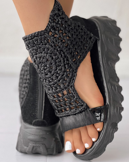 Athena | Boho Plateau Sandalen met Gehaakt Bovenwerk