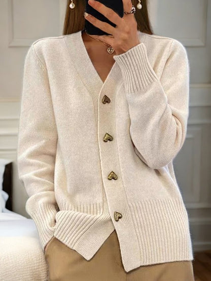 Elegante Zachte Dames Cardigan met Gouden Hart Knopen
