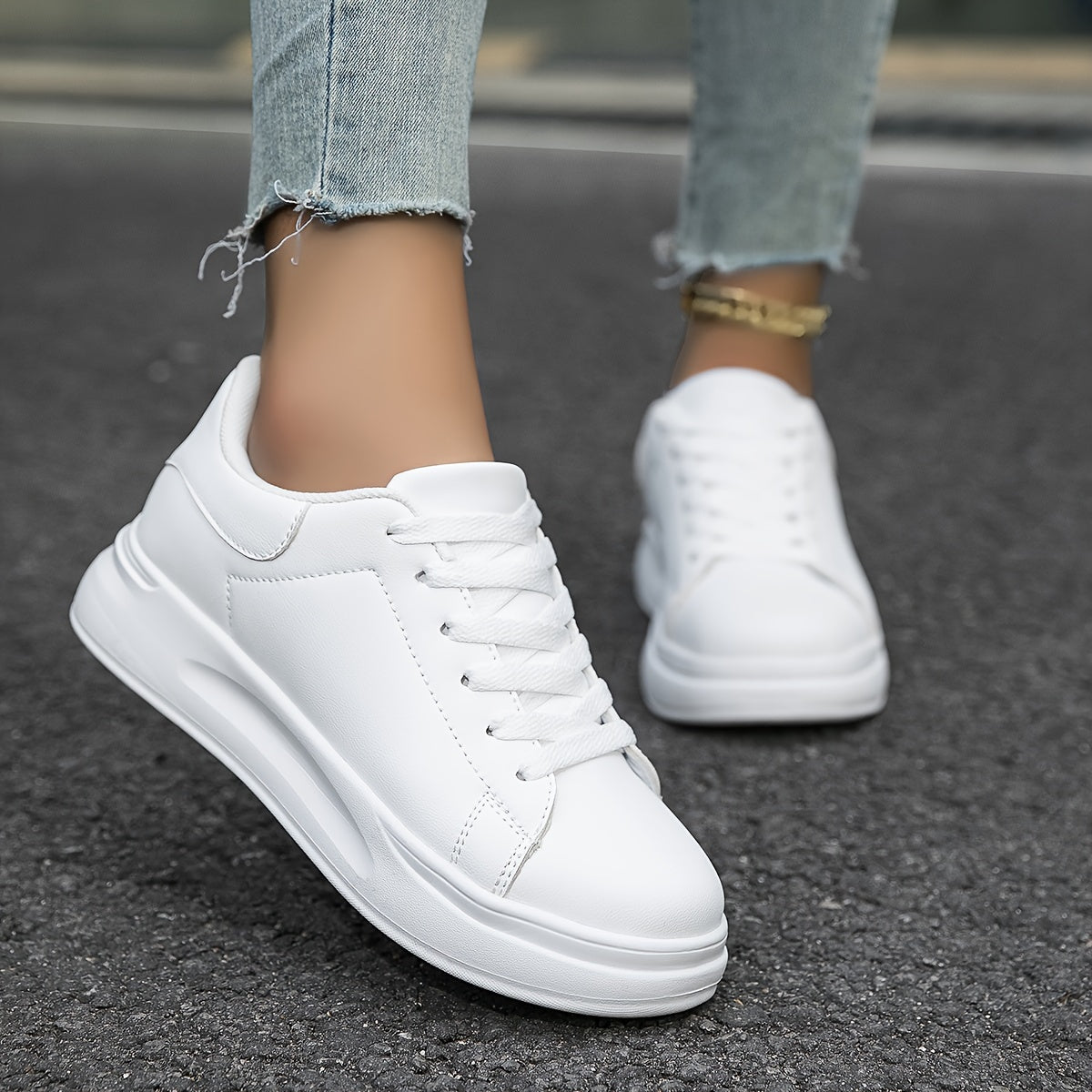 Witte Comfortabele Dames Sneakers met Dikke Zool