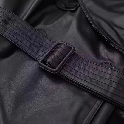 Stijlvolle Leren Dames Trenchcoat met Ceintuur