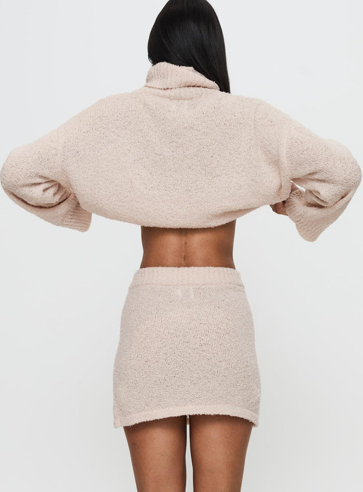 Soft Women's Knitted Sweater Set with Turtleneck and Mini Skirt