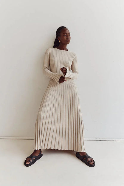 Stijlvolle Dames Maxi Sweater Jurk Met Lange Mouwen