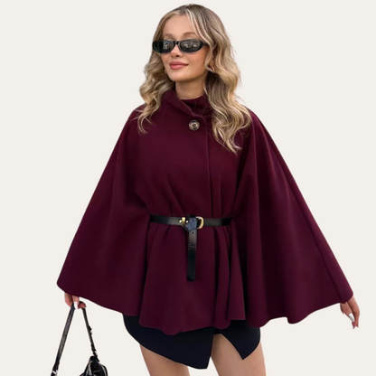 Elegante Dames Cape Jas met Ceintuur en Knoopsluiting