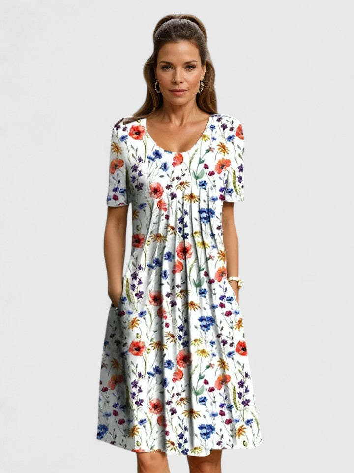 Vrouwelijke Dames Midi Jurk met Zijzakken en Plooien in de Taille
