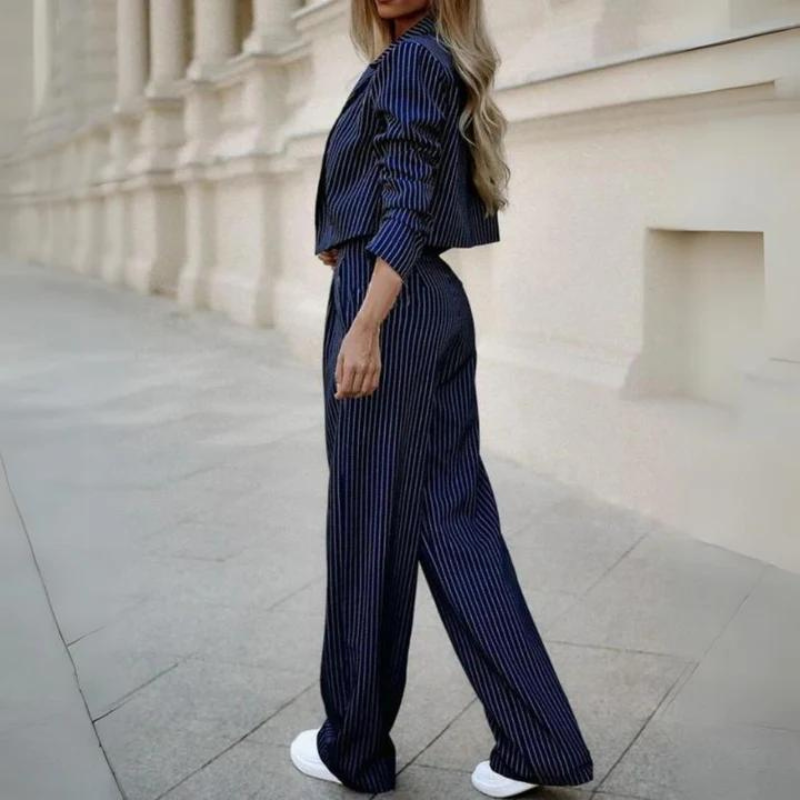 Raya | Elegante Gestreepte Blazer en Wijde Broek 2-delige Set