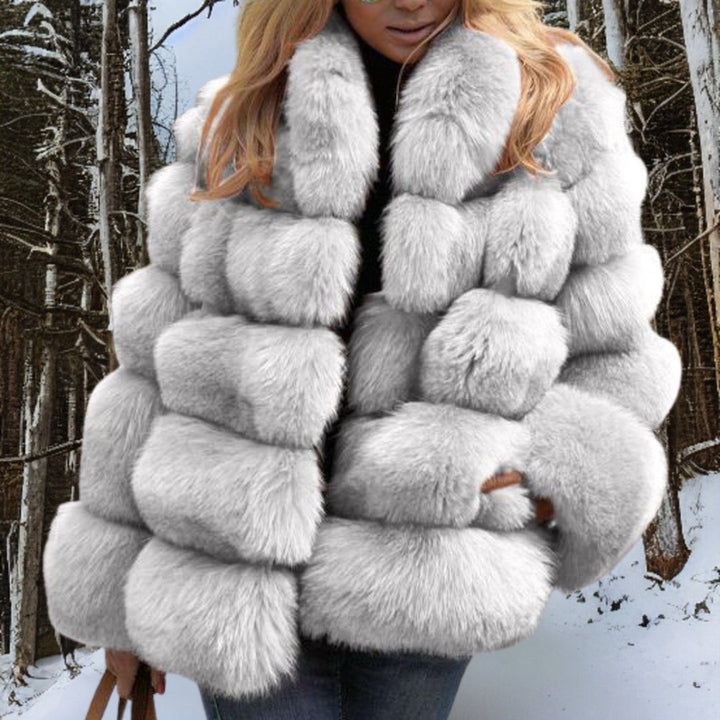 Donzige Dames Faux-Fur Jas met Opstaande Kraag en Cropped Zoom
