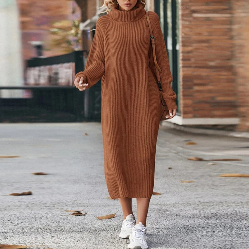 Zachte Dames Maxi Sweater Jurk met Col en Lange Mouwen