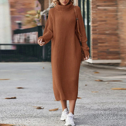 Zachte Dames Maxi Sweater Jurk met Col en Lange Mouwen