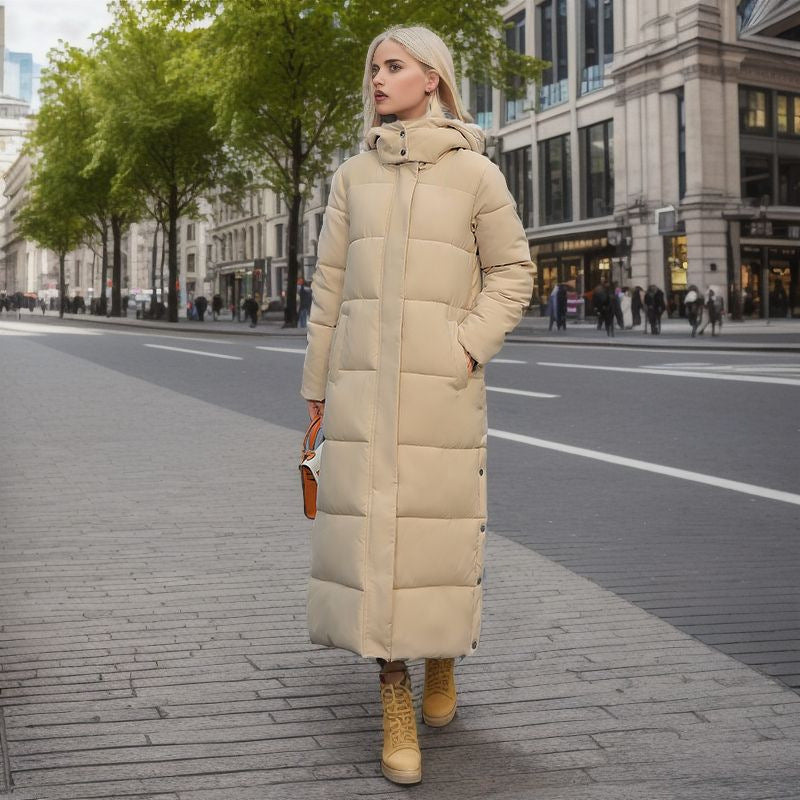 Doudoune longue chaude pour femme avec capuche