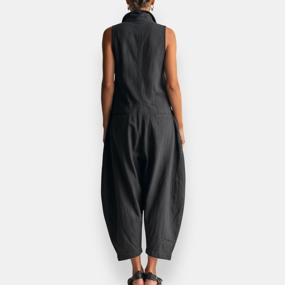 Dames Cargo Jumpsuit Zonder Mouwen met Verfijnde Kraag