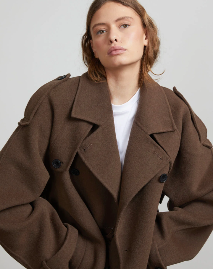 Oversized Long Women's Coat with Double Buttons