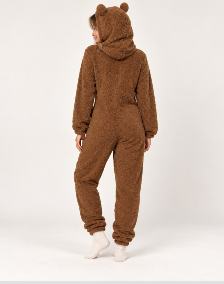Stijlvolle Winterse Fleece Onesie met Capuchon en Rits voor Vrouwen