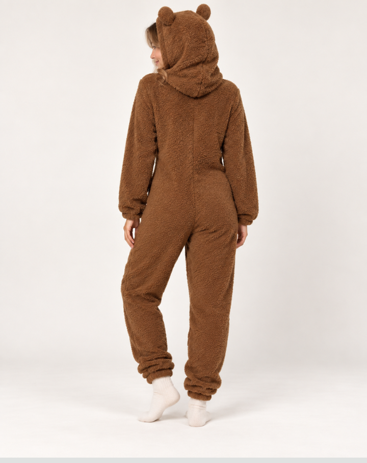 Stijlvolle Winterse Fleece Onesie met Capuchon en Rits voor Vrouwen