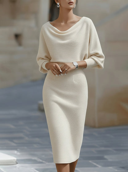 Chique Dames Bodycon Midi Jurk Met Lange Mouwen En Boothals