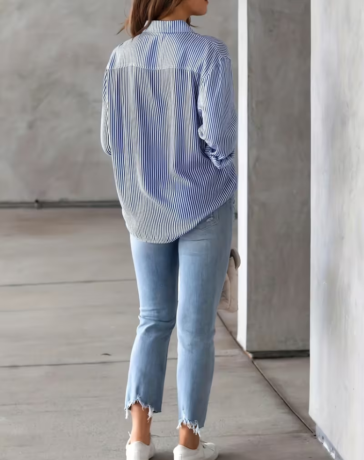 Blouse rayée pour femmes | boutons et manches longues