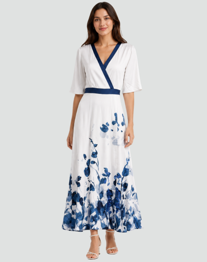 Elegant Party Maxi Dress for Women with Floral Print and V Neck