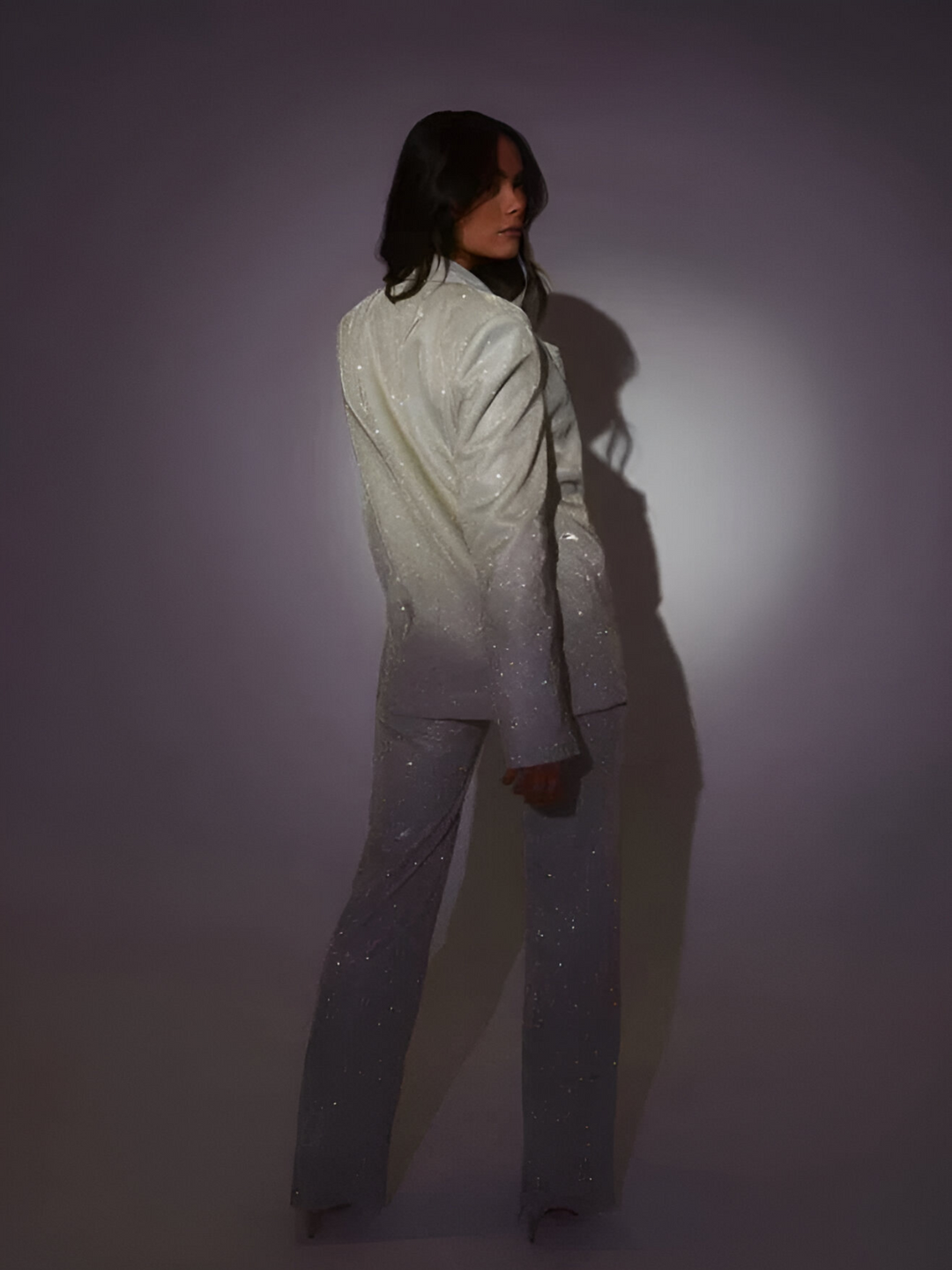 Ensemble blazer pailleté festif 3 pièces avec top et pantalon pour femmes