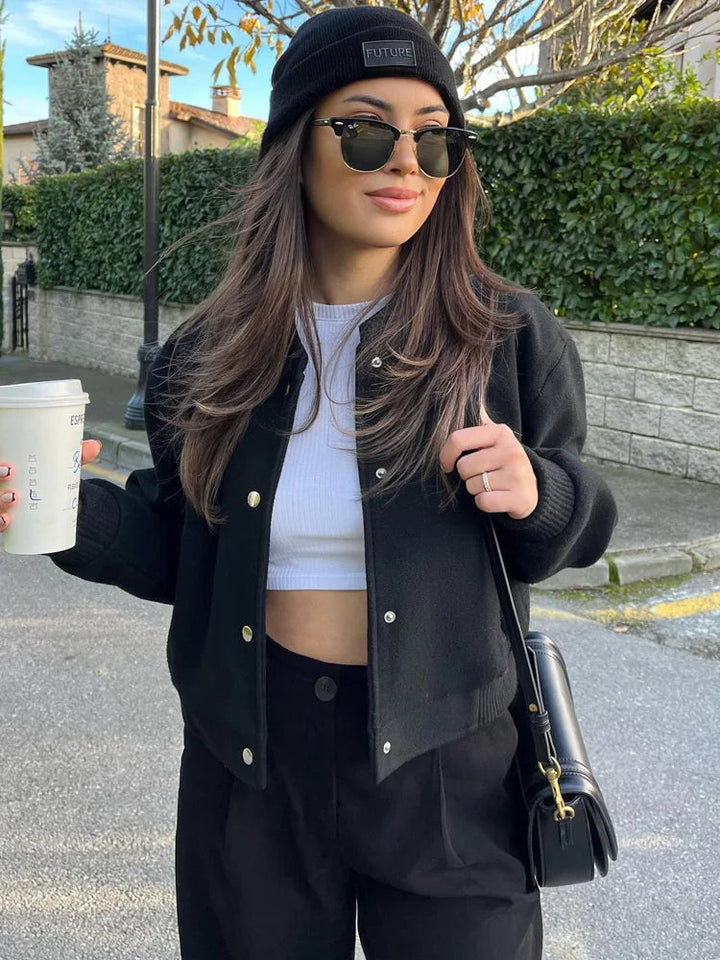 Blouson bomber moderne et élégant pour femme avec boutons-pression