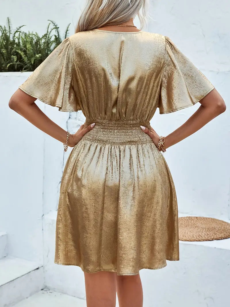 Daphne | Goudkleurige Elegante Mini Jurk