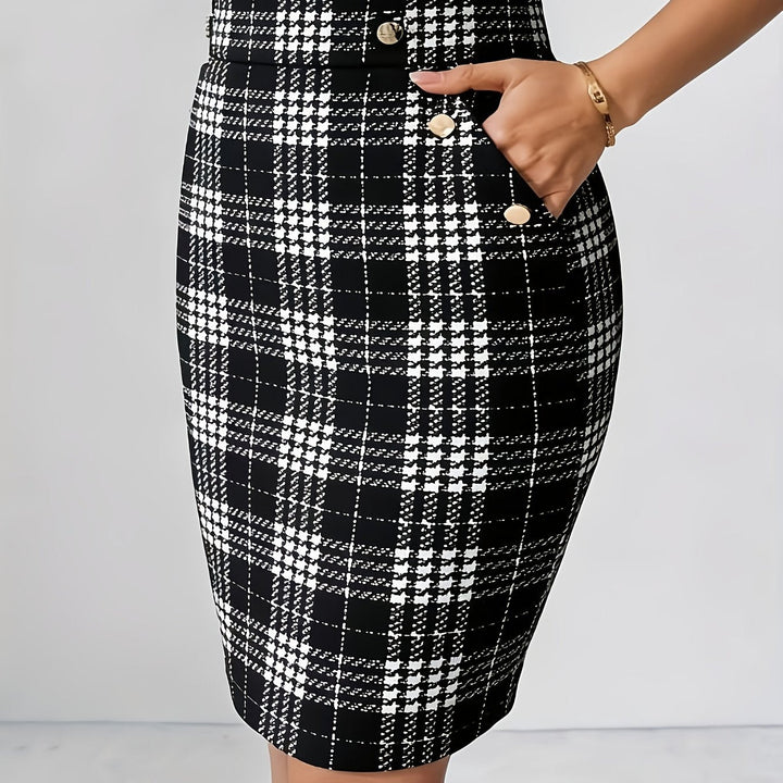 Pure Black Plaid Pocket Skirt