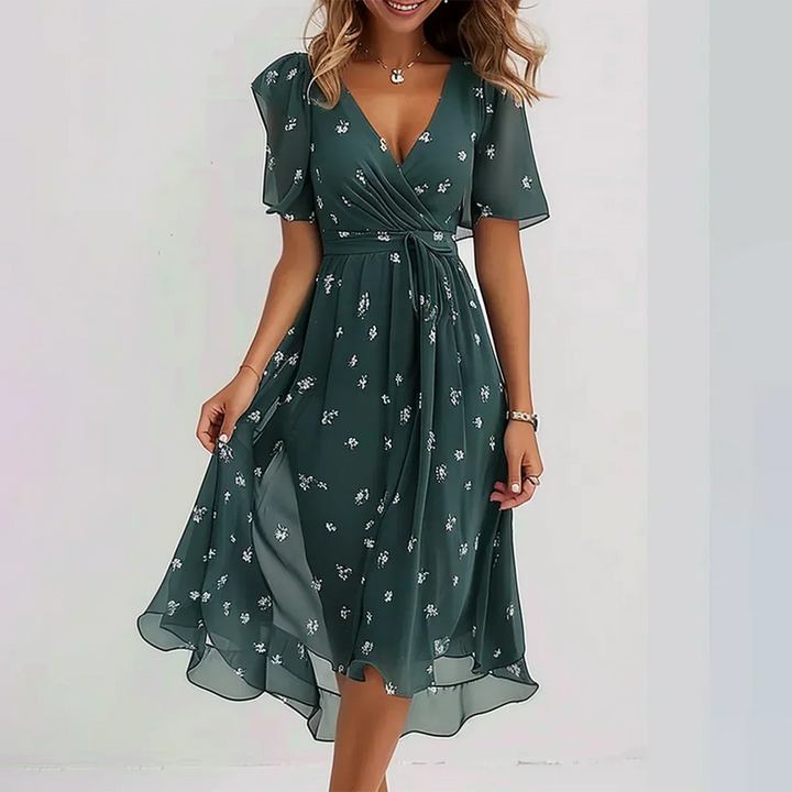 Paloma | Green Floral Print Midi Dress