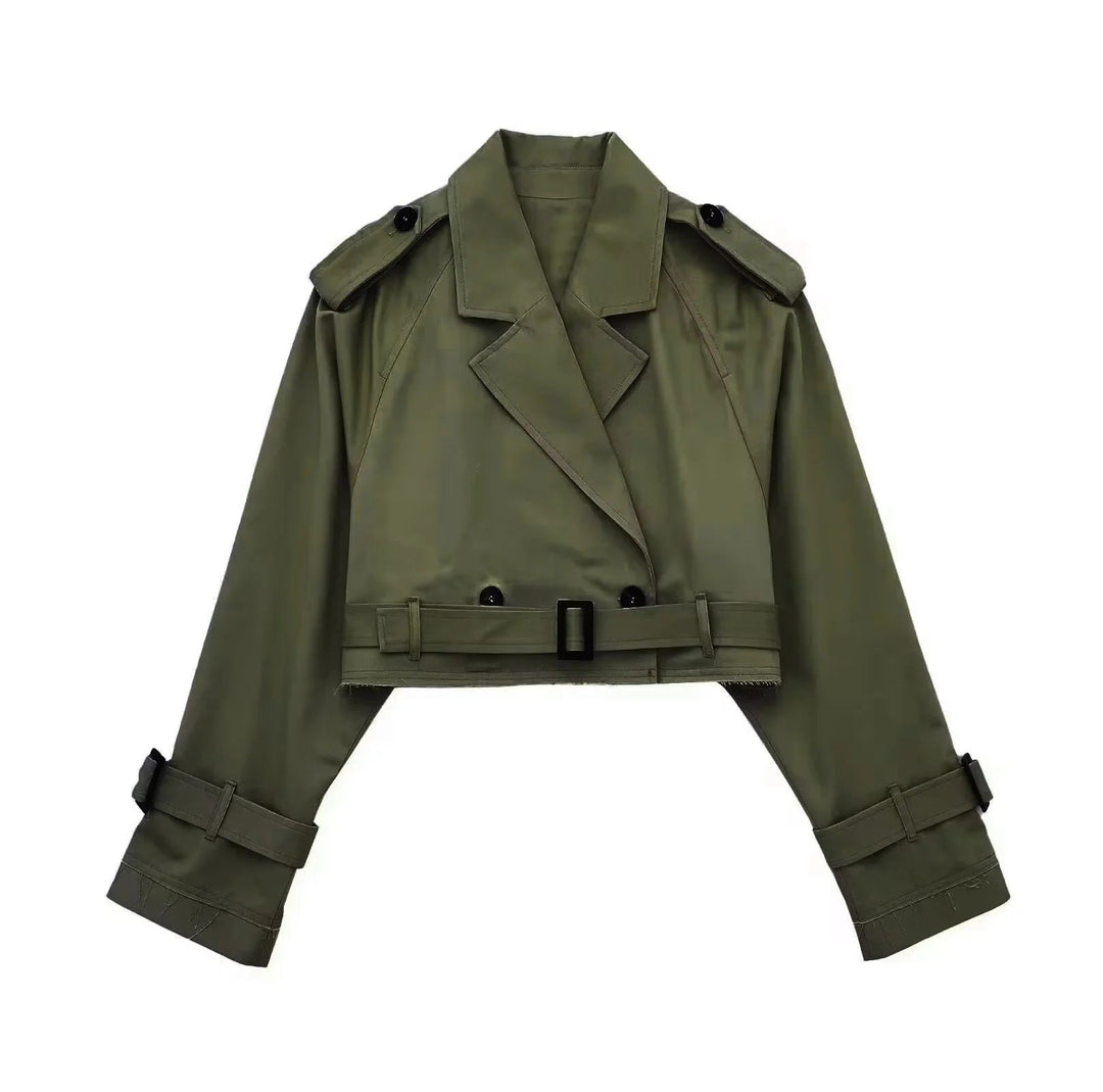 Trench-coat court élégant pour femmes avec ceinture et col classique