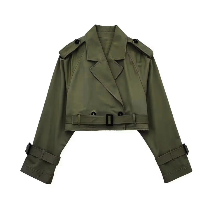 Trench-coat court élégant pour femmes avec ceinture et col classique