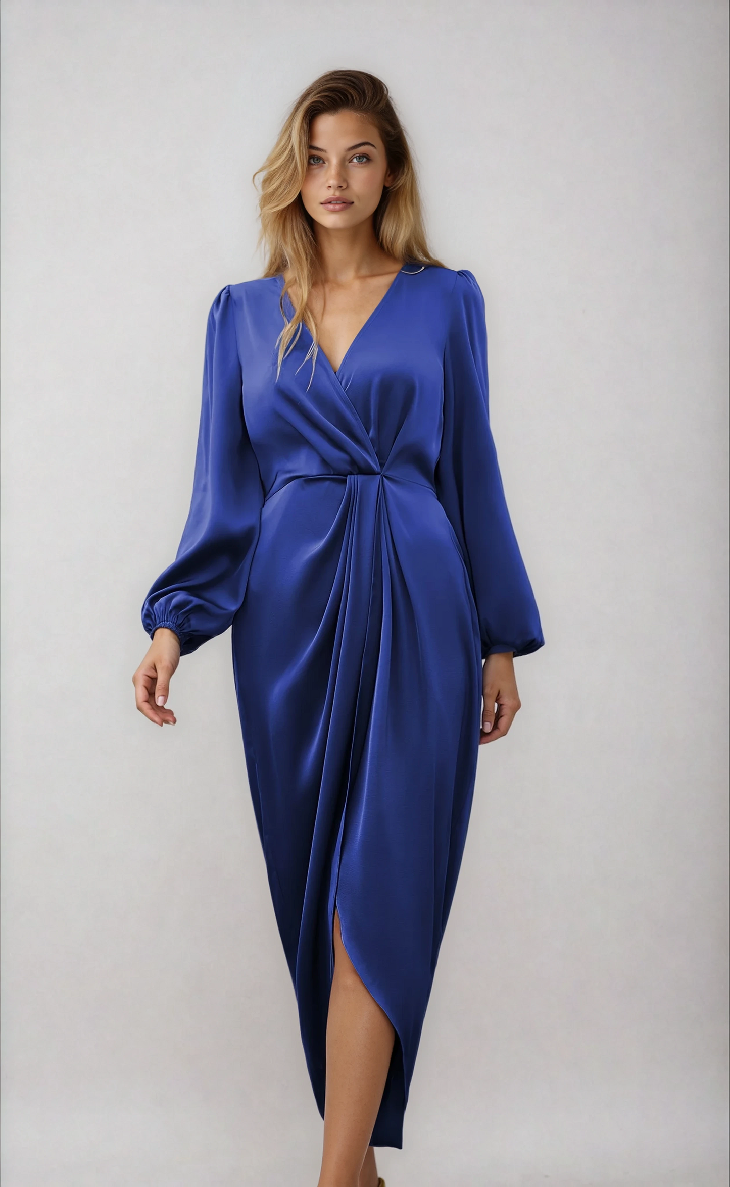 Feestelijke Midi Jurk Met V Hals en Lange Mouwen voor Dames