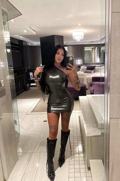 Leonore | Asymmetrische Metallic Bodycon Mini-Jurk