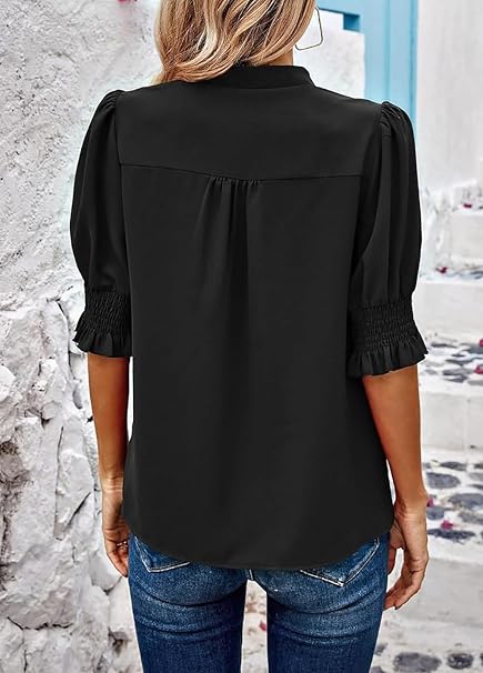 Blouse voor Dames met V-hals en Korte Mouwen