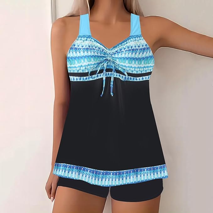 Dames Zomer Tankini Set Met Print En Brede Bandjes
