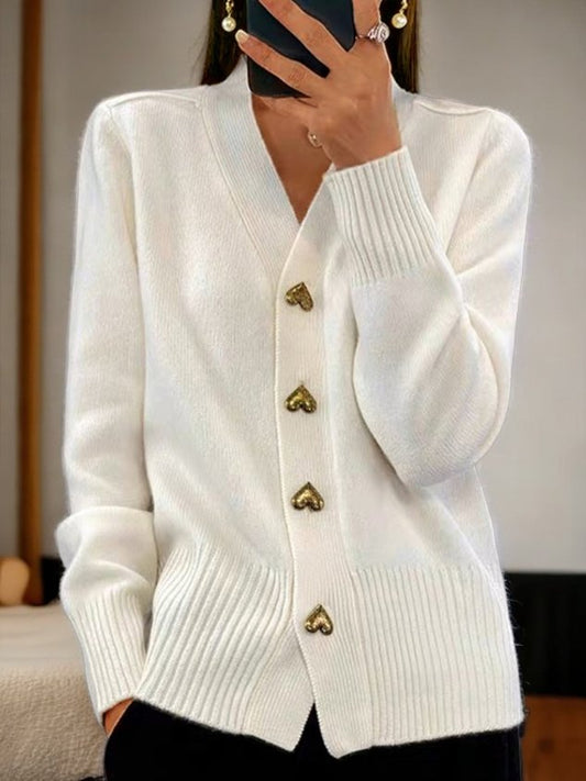 Elegante Zachte Dames Cardigan met Gouden Hart Knopen