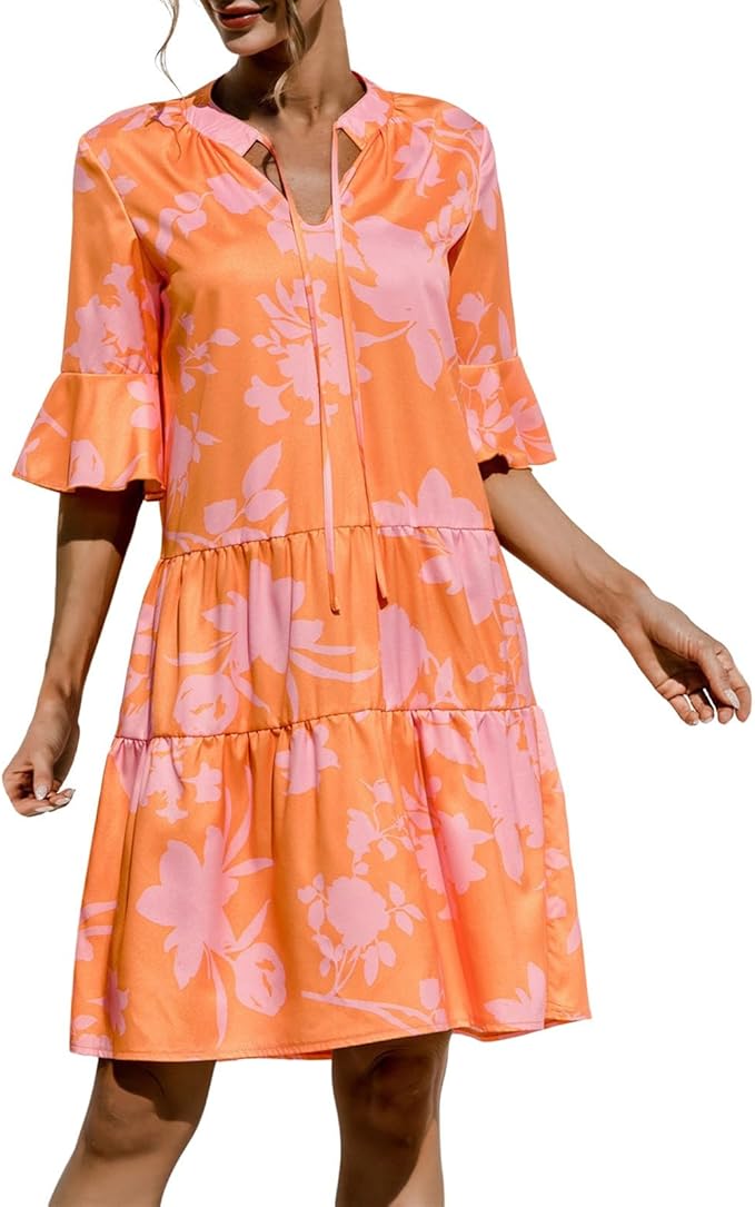 Summer Women's Party Mini Dress with Long Sleeves and Smocked Waist