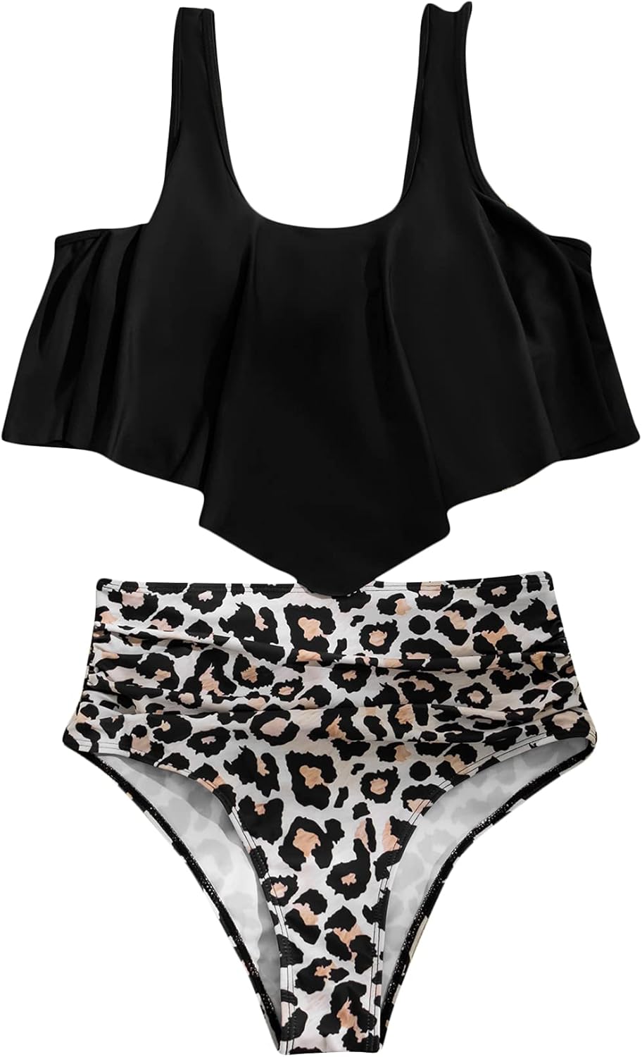 Kimberly | Ruffle Tankini met Leopard High-Waist Bottom