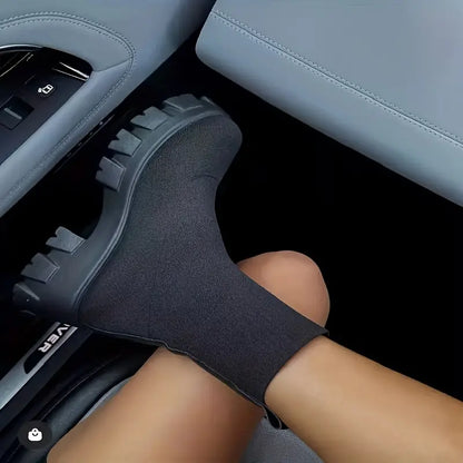 Zachte Dames Enkellaarsjes met Gebreide Schacht en Chunky Zool