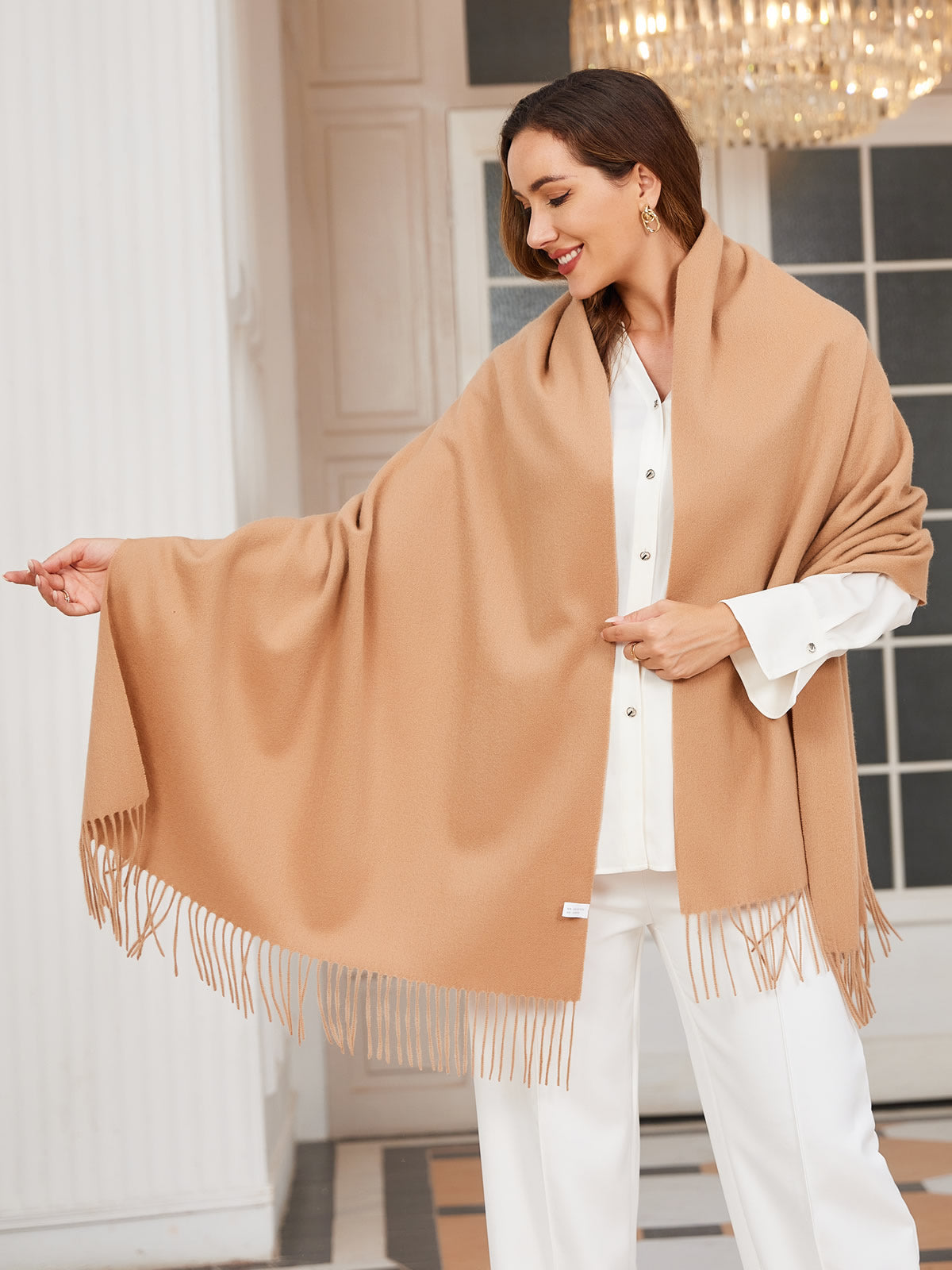 Elegante Zachte Dames Wollen Sjaal met Franjes