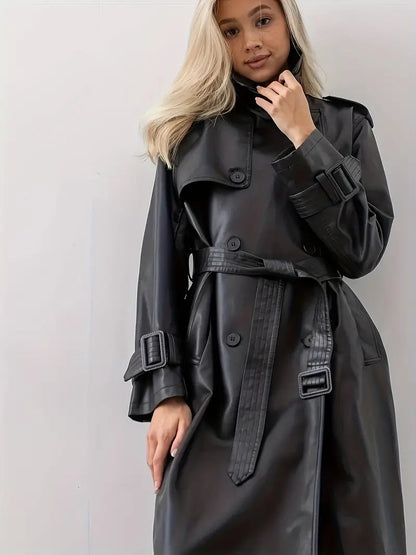Stijlvolle Leren Dames Trenchcoat met Ceintuur