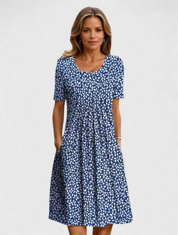 Vrouwelijke Dames Midi Jurk met Zijzakken en Plooien in de Taille
